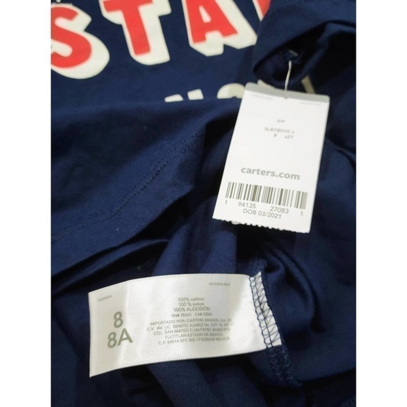 Carter's Star Spangled Crew Blue T-Shirt Size 8 NWT - Picture 3 of 5